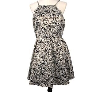 ALTAR'D STATE M‎ Metallic Floral Jacquard Halter Fit & Flare Mini Formal Dress